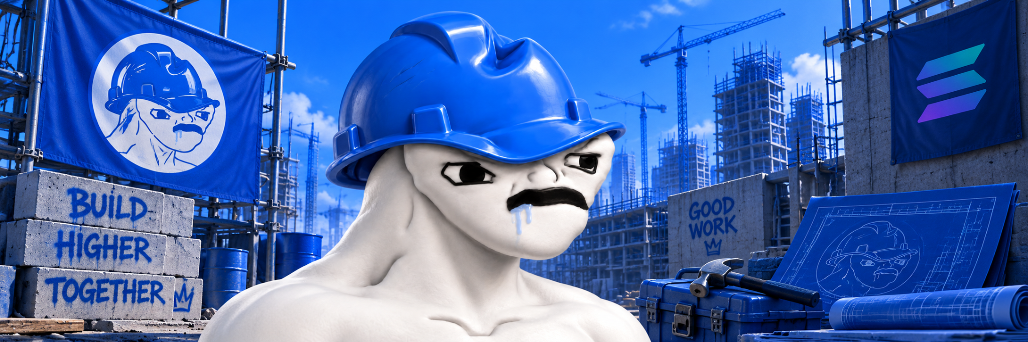 basetard on a blue construction site overlooking a city